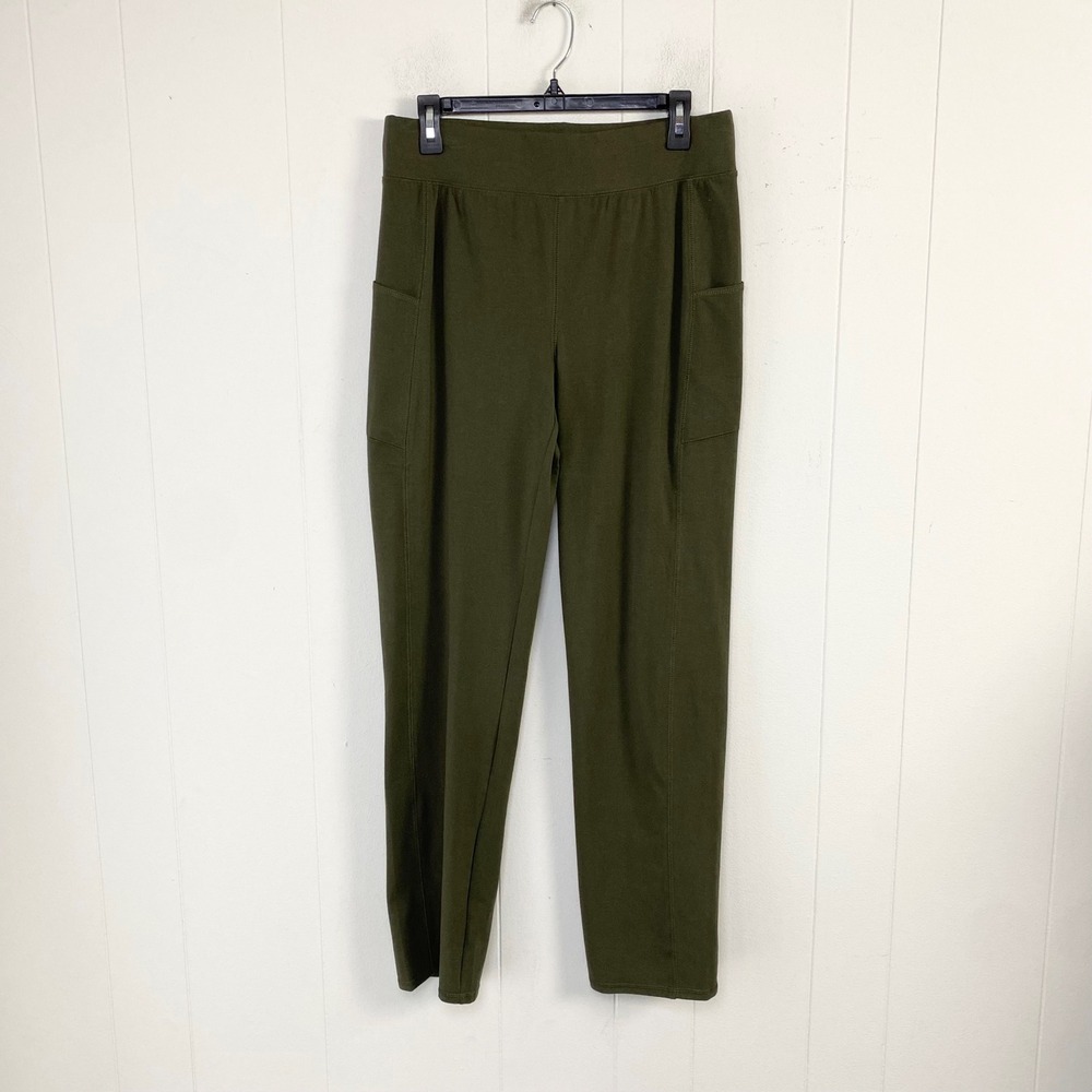 d&co. Active Olive Green Straight Leg Knit Pants Medium Tall Side Pockets